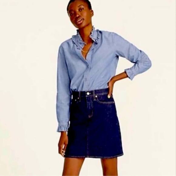 J.Crew classic-fit ruffleneck chambray button up shirt Size XS NWT - Picture 1 of 12